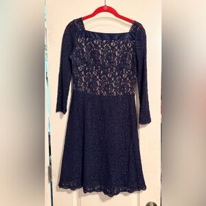 Adrianna Papell Navy Long Sleeve Lace Dress